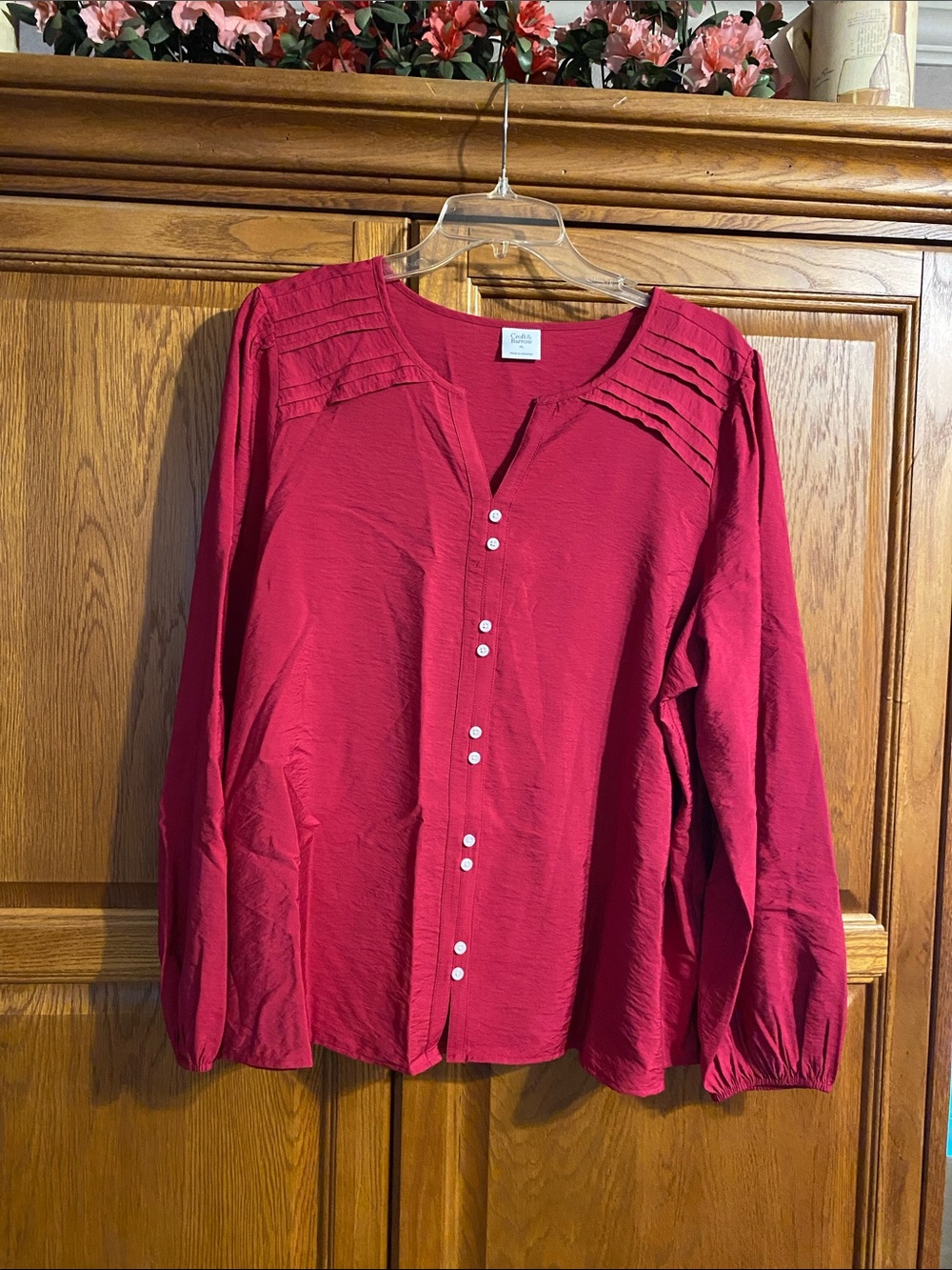 croft & barrow Raspberry Red Pleated Yoke Button-Front Blouse